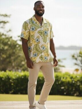 Tommy Bahama Men's XL Hawaiian Camp Shirt 100% Silk Tropical Beachwear Travel